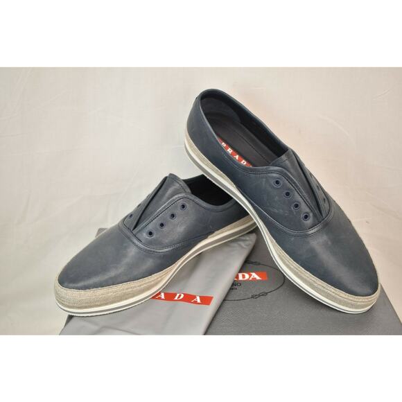 PRADA BALTIC BLUE DISTRESSED LEATHER PLATFORM LACELESS SNEAKERS 8.5 US 9.5 - Picture 5 of 12